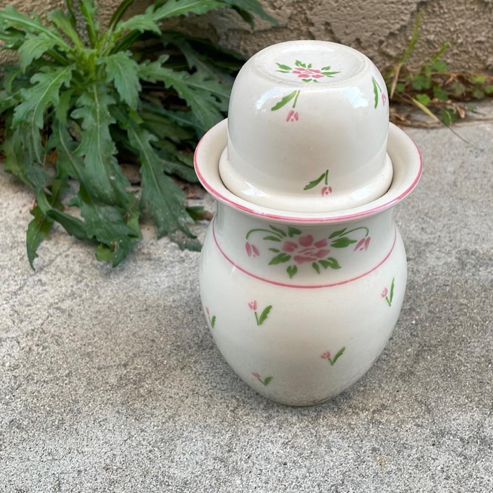 Vintage. White Ceramic, Pink Rose, Water Canteen